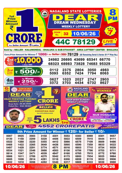 Lottery Sambad 8PM Result 10 June 2026 - Mobile