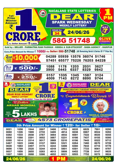 Lottery Sambad 1PM Result 24 June 2026 - Mobile