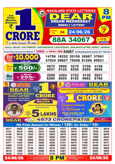 Lottery Sambad 8PM Result 24 June 2026 - Mobile