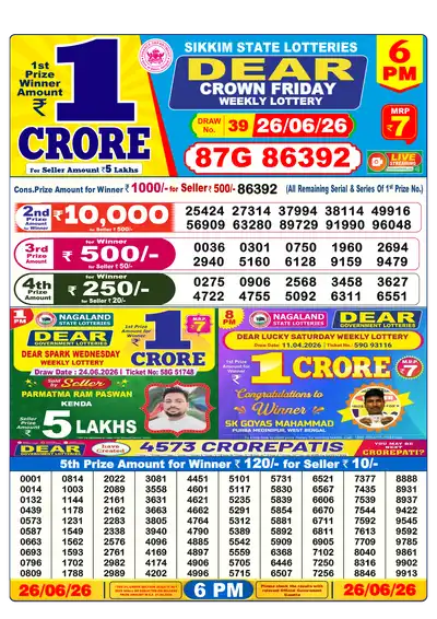 Lottery Sambad 6PM Result 26 June 2026 - Mobile