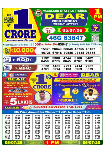 Lottery Sambad 1PM Result 05 July 2026 - Mobile