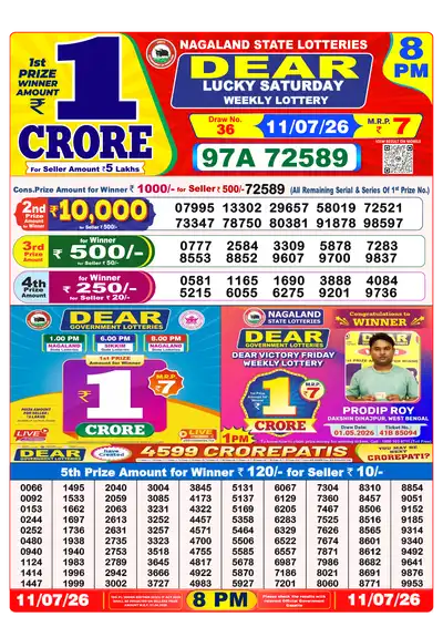 Lottery Sambad 8PM Result 11 July 2026 - Mobile