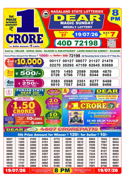 Lottery Sambad 8PM Result 19 July 2026 - Mobile