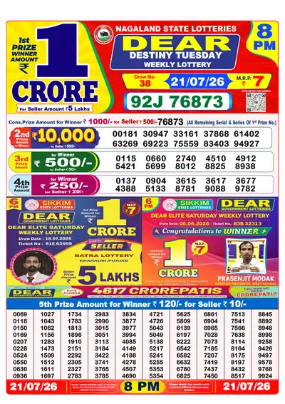 Lottery Sambad 8PM Result 21 July 2026 - Mobile