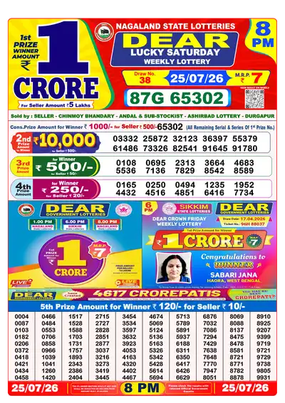 Lottery Sambad 8PM Result 25 July 2026 - Mobile