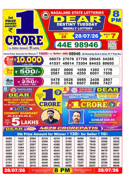 Lottery Sambad 8PM Result 28 July 2026 - Mobile