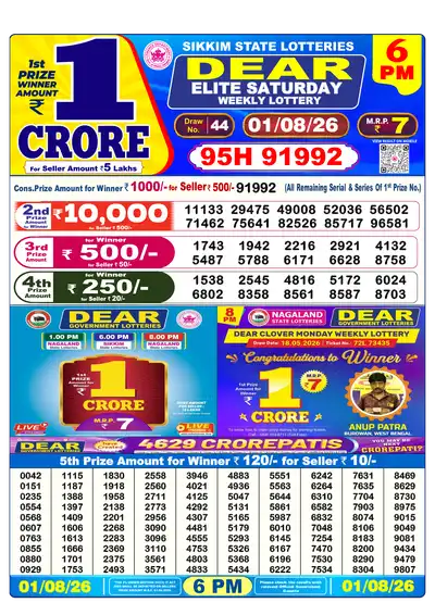 Lottery Sambad 6PM Result 01 August 2026 - Mobile