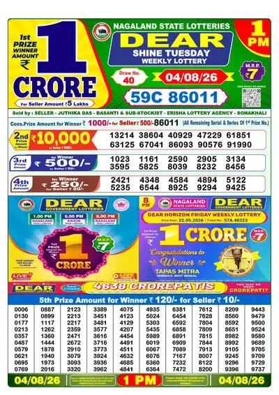 Lottery Sambad 1PM Result 04 August 2026 - Mobile