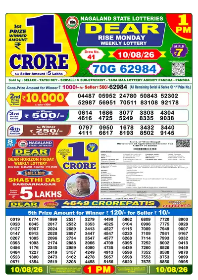 Lottery Sambad 1PM Result 10 August 2026 - Mobile
