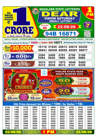 Lottery Sambad 1PM Result 22 August 2026 - Mobile