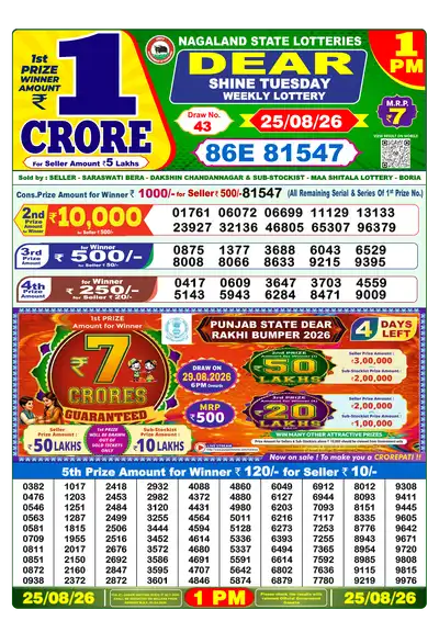 Lottery Sambad 1PM Result 25 August 2026 - Mobile