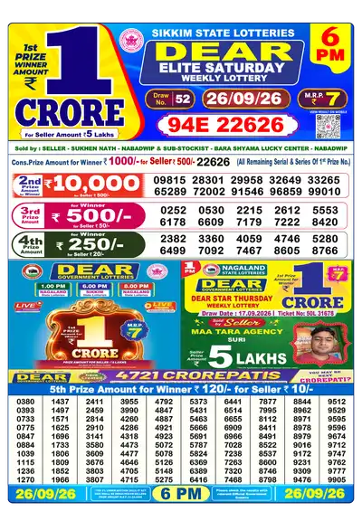 Lottery Sambad 6PM Result 26 September 2026 - Mobile