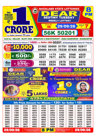 Lottery Sambad 8PM Result 29 September 2026 - Mobile