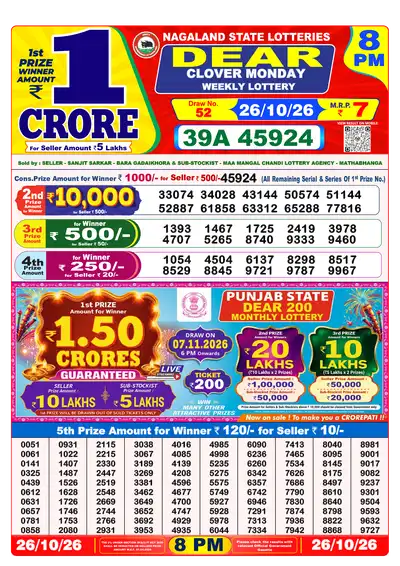 Lottery Sambad 8PM Result 26 October 2026 - Mobile