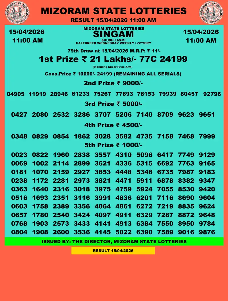 Singam Halfbreed Shubh Laxmi Result 15 April 2026