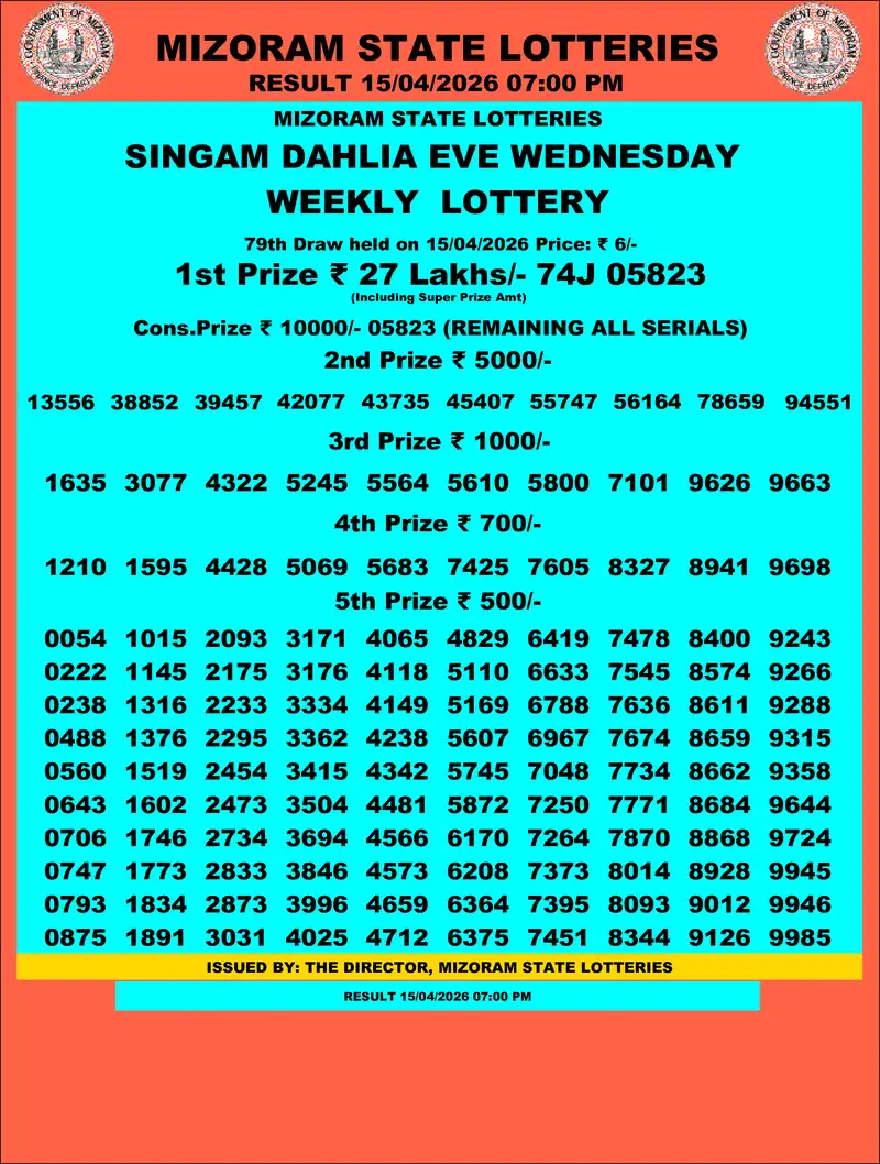 Singam Dahlia Eve Result 15 April 2026