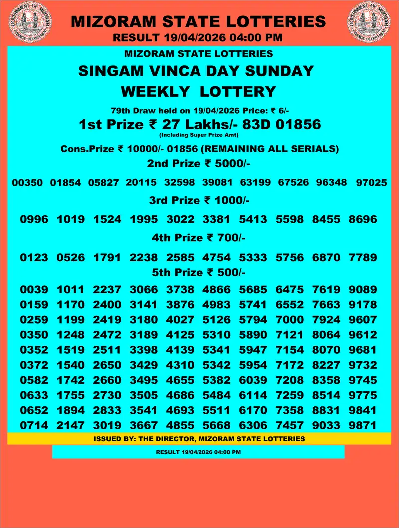 Singam Vinca Day Result 19 April 2026