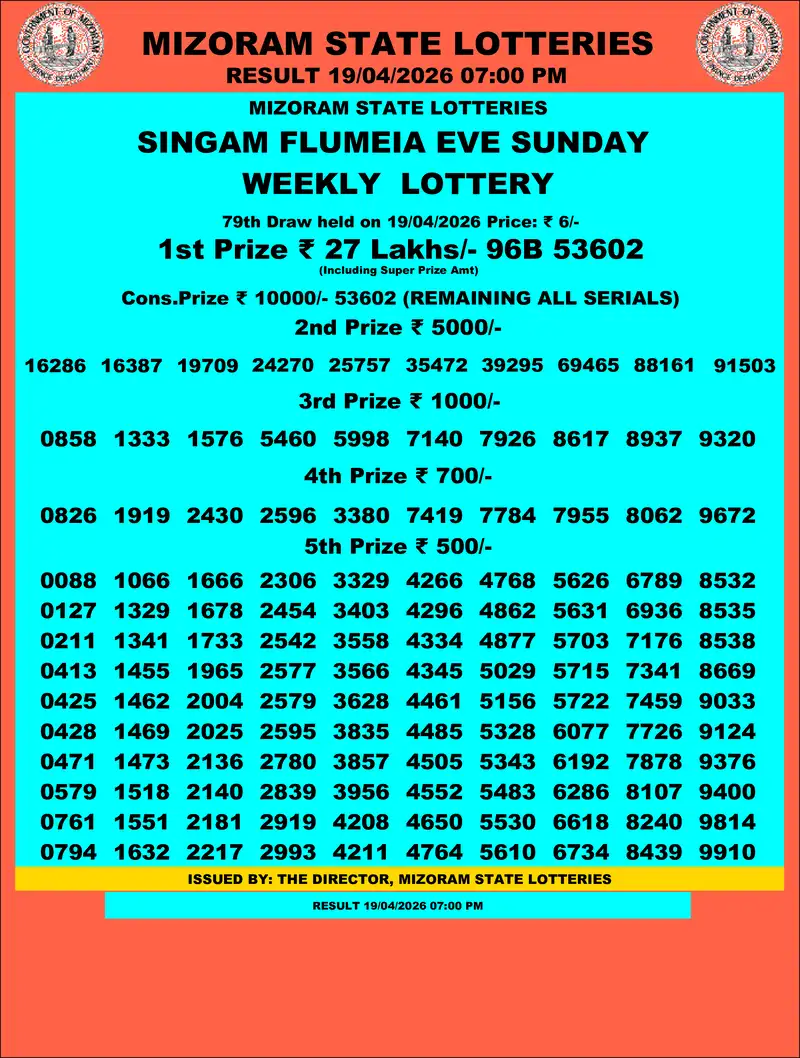 Singam Flumeia Eve Result 19 April 2026