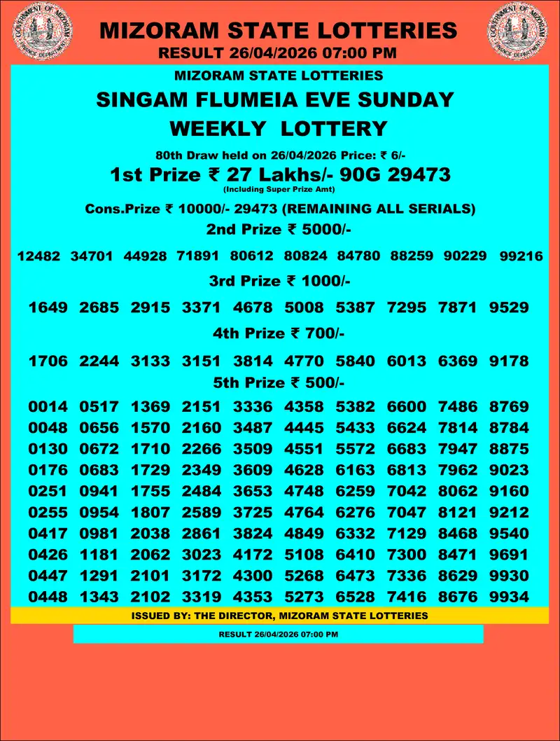 Singam Flumeia Eve Result 26 April 2026