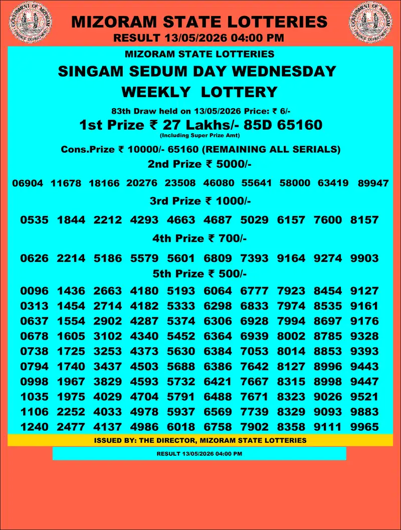 Singam Sedum Day Result 13 May 2026