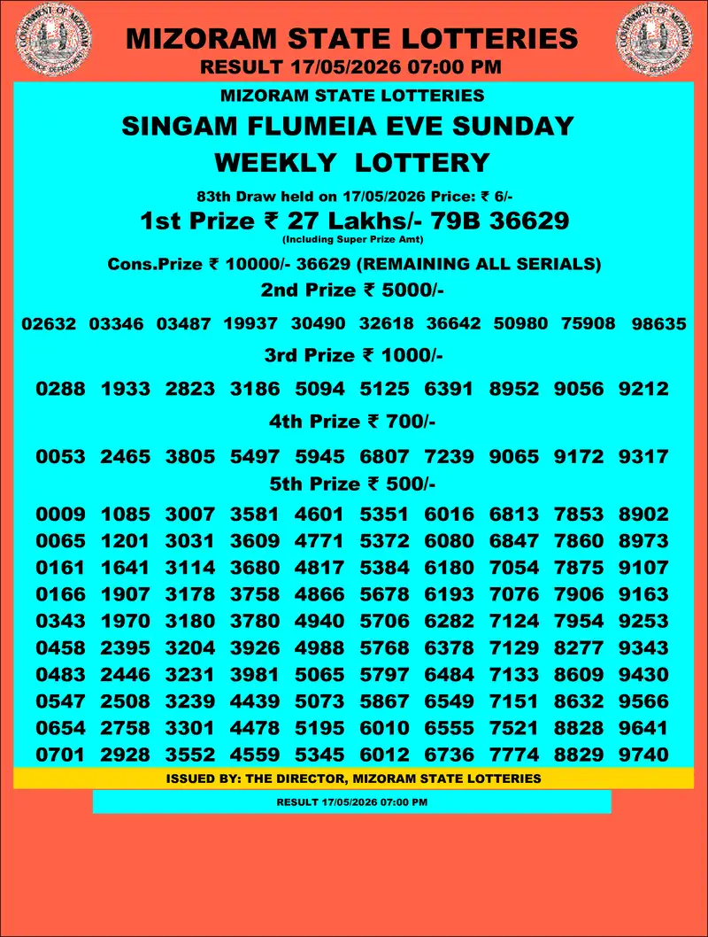Singam Flumeia Eve Result 17 May 2026