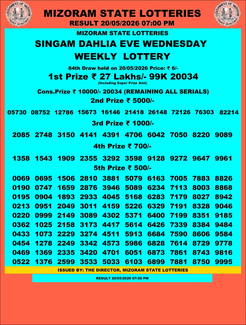 Singam Dahlia Eve Result 20 May 2026