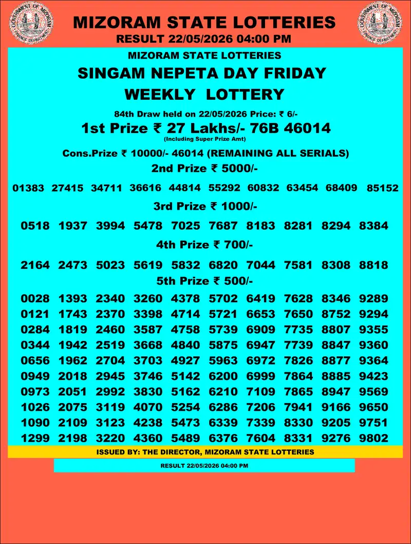 Singam Nepeta Day Result 22 May 2026