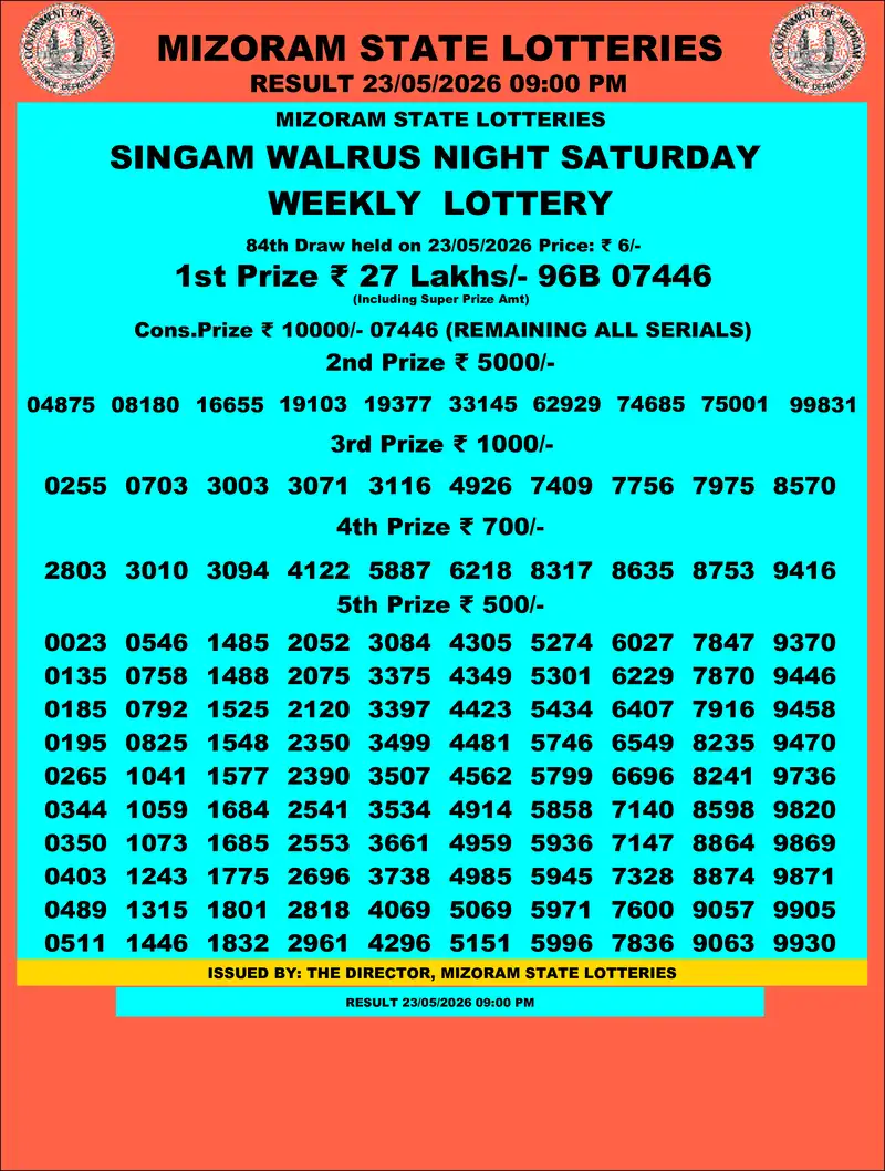 Singam Walrus Night Result 23 May 2026