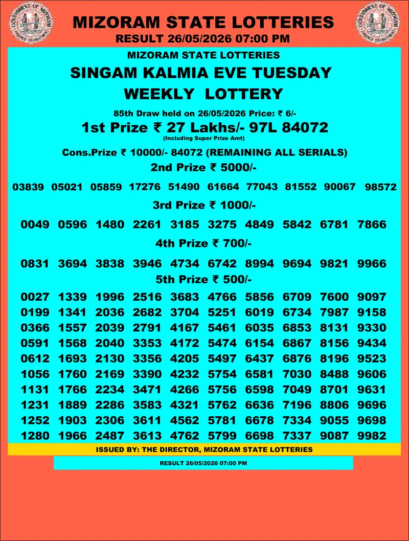 Singam Kalmia Eve Result 26 May 2026