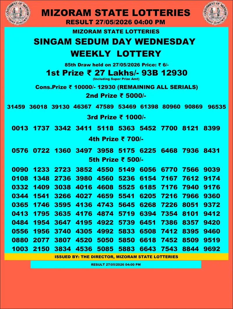 Singam Sedum Day Result 27 May 2026