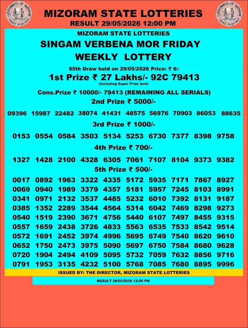 Singam Verbena Mor Result 29 May 2026