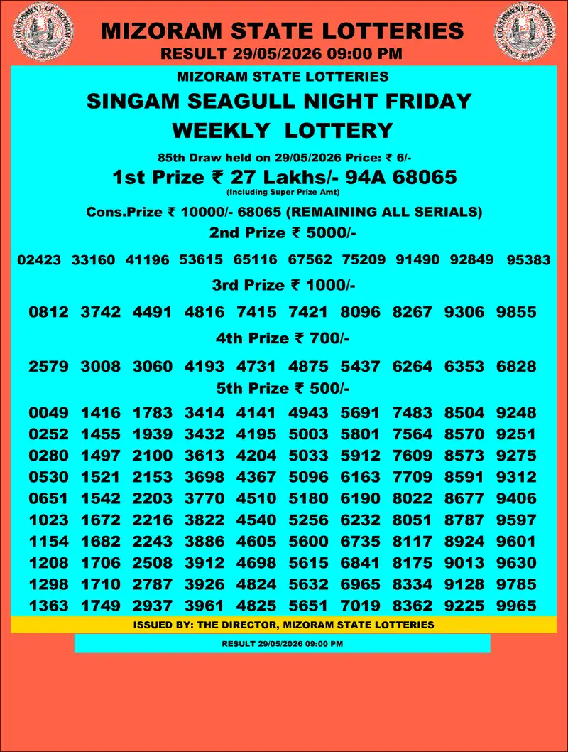 Singam Seagull Night Result 29 May 2026
