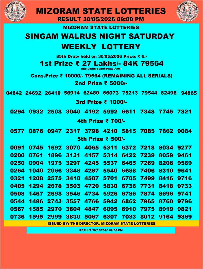 Singam Walrus Night Result 30 May 2026