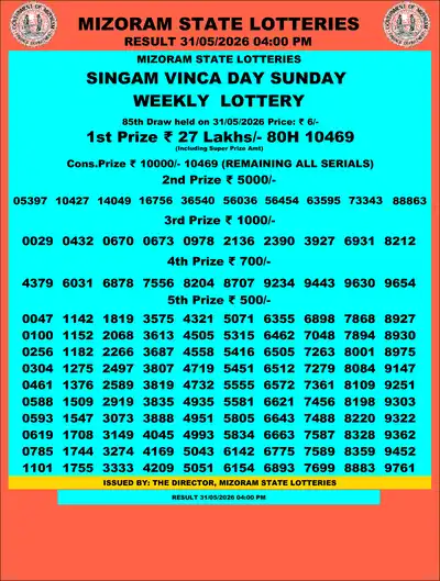 Singam Vinca Day Result 31 May 2026