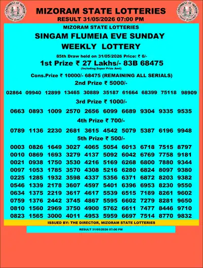 Singam Flumeia Eve Result 31 May 2026