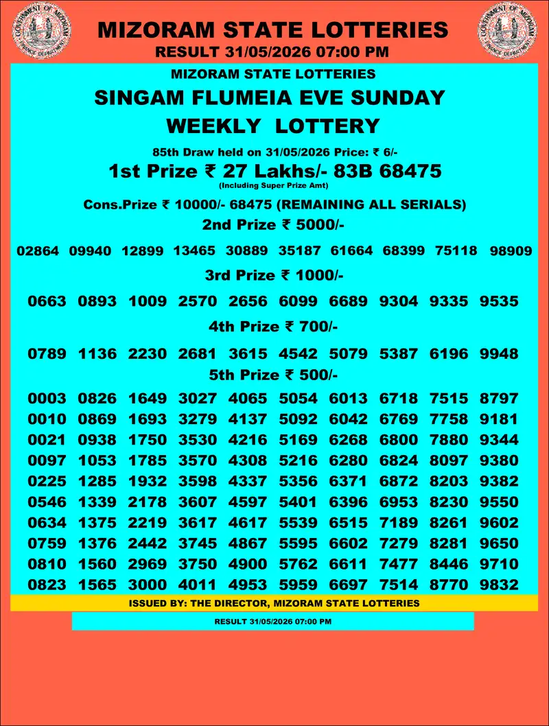 Singam Flumeia Eve Result 31 May 2026