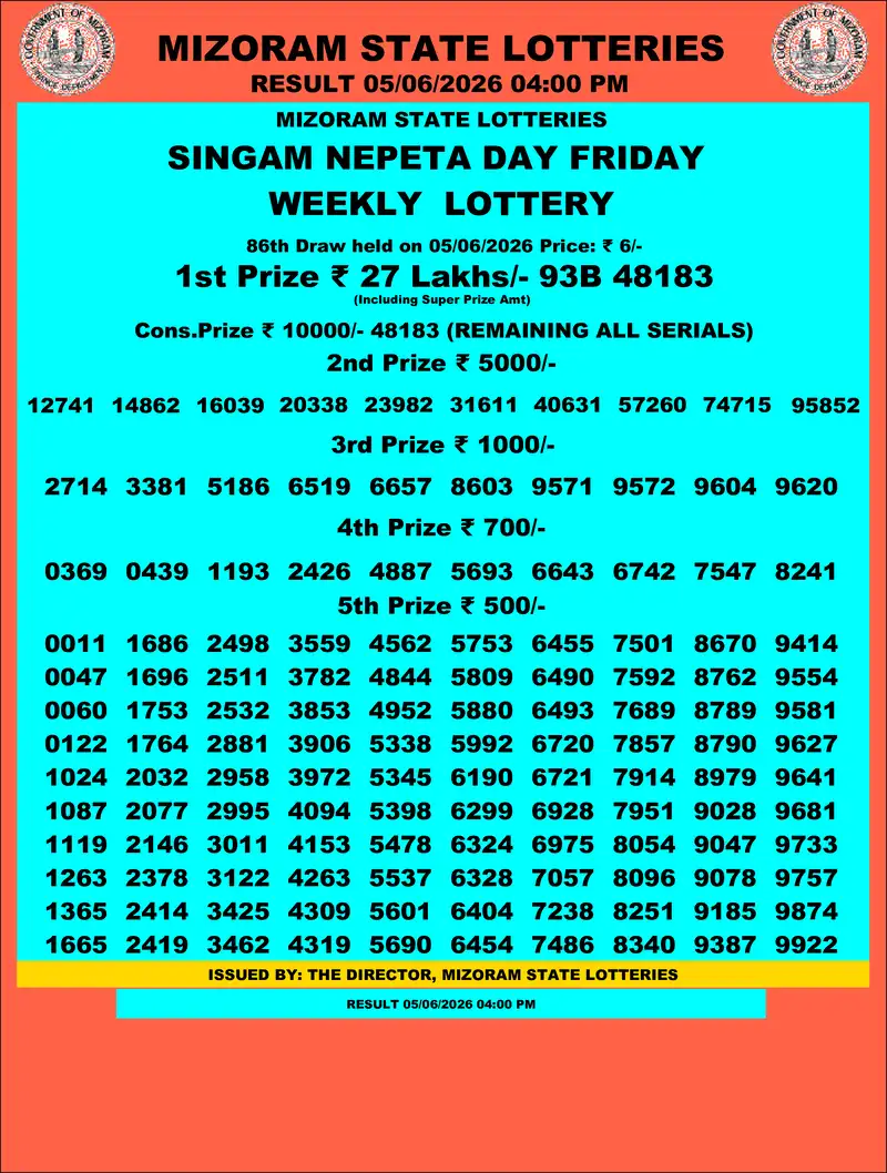 Singam Nepeta Day Result 05 June 2026