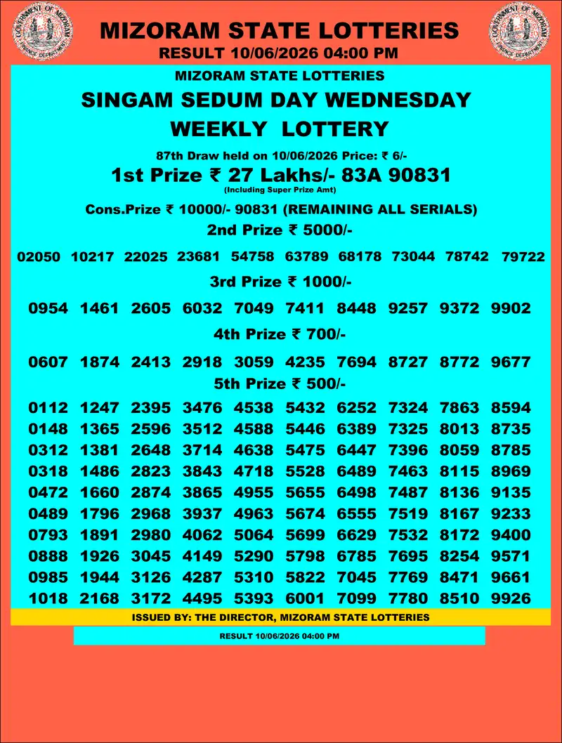 Singam Sedum Day Result 10 June 2026