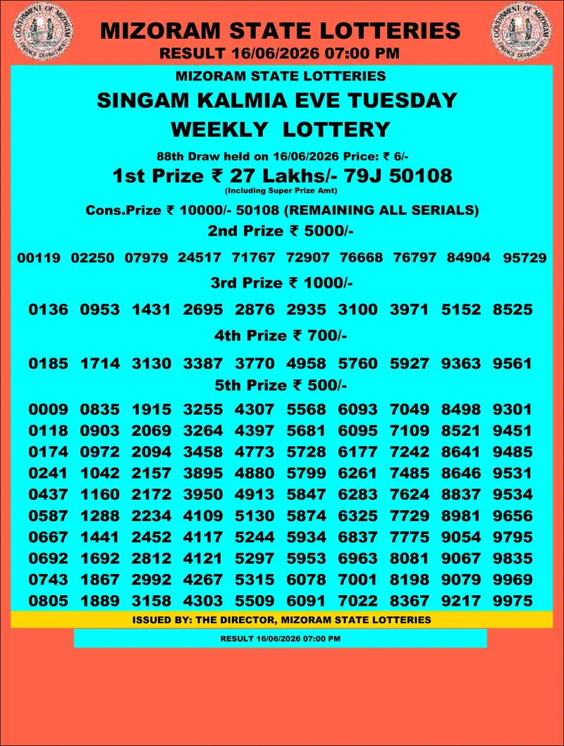 Singam Kalmia Eve Result 16 June 2026