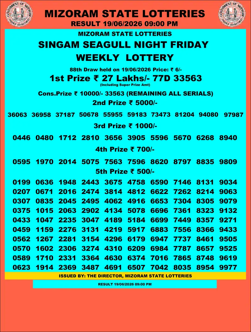 Singam Seagull Night Result 19 June 2026