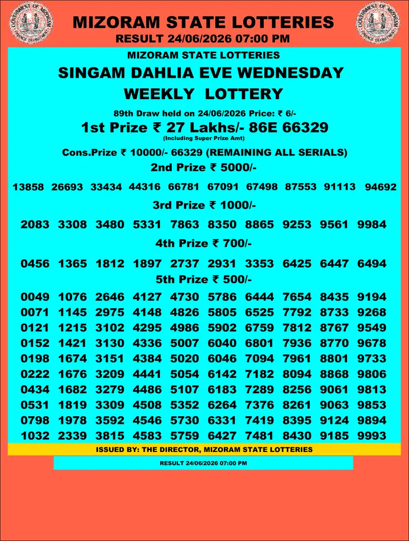 Singam Dahlia Eve Result 24 June 2026