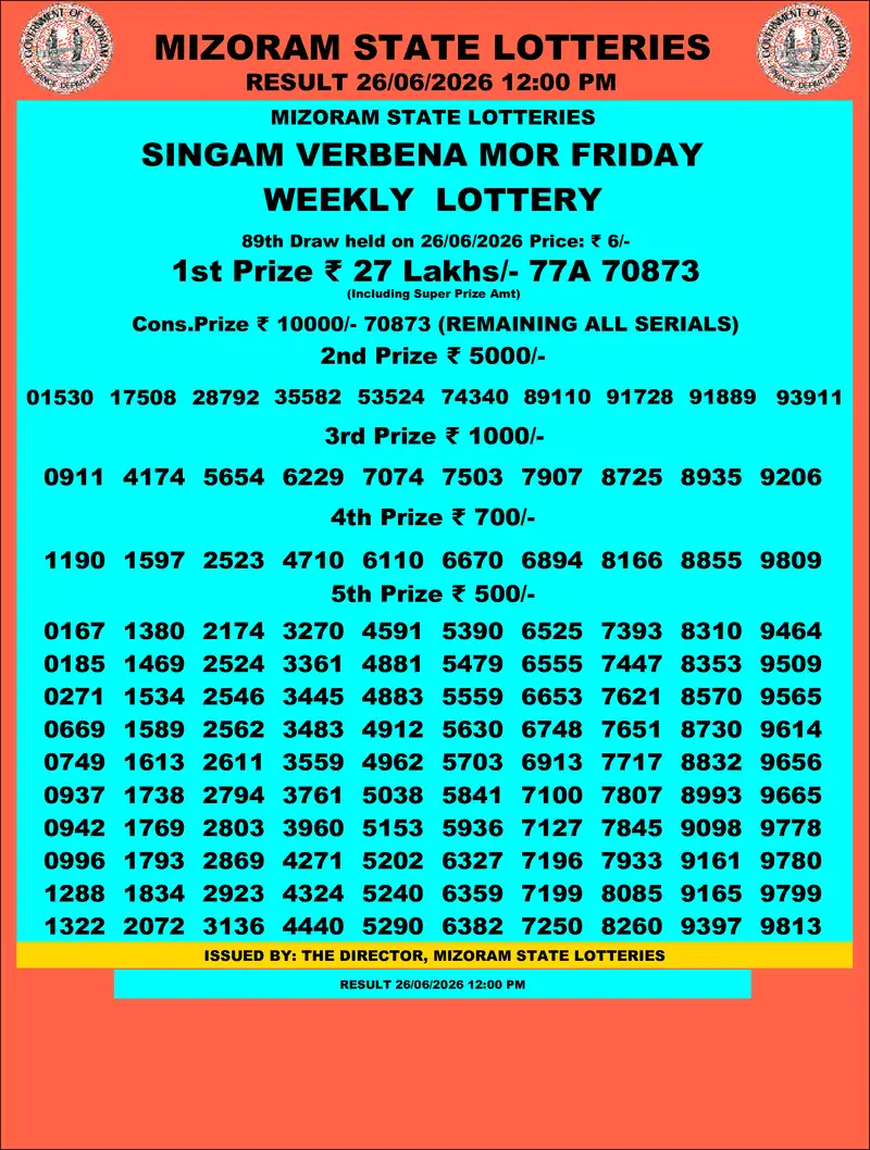 Singam Verbena Mor Result 26 June 2026