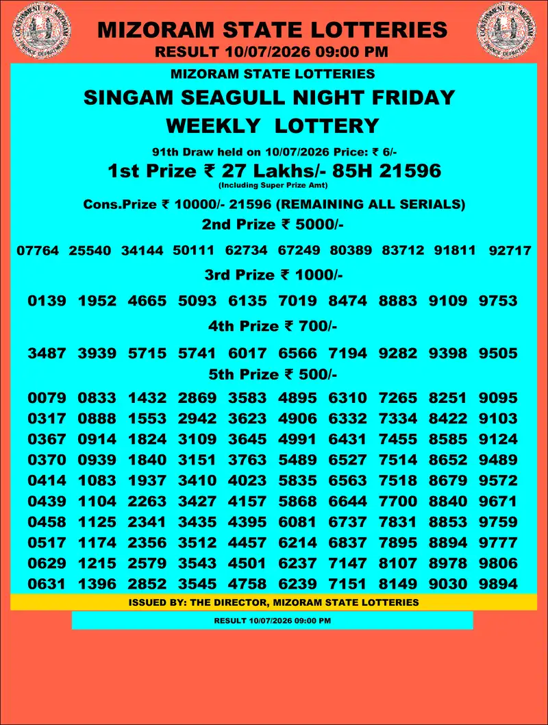 Singam Seagull Night Result 10 July 2026