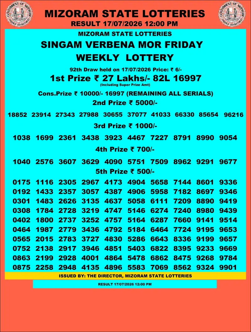 Singam Verbena Mor Result 17 July 2026