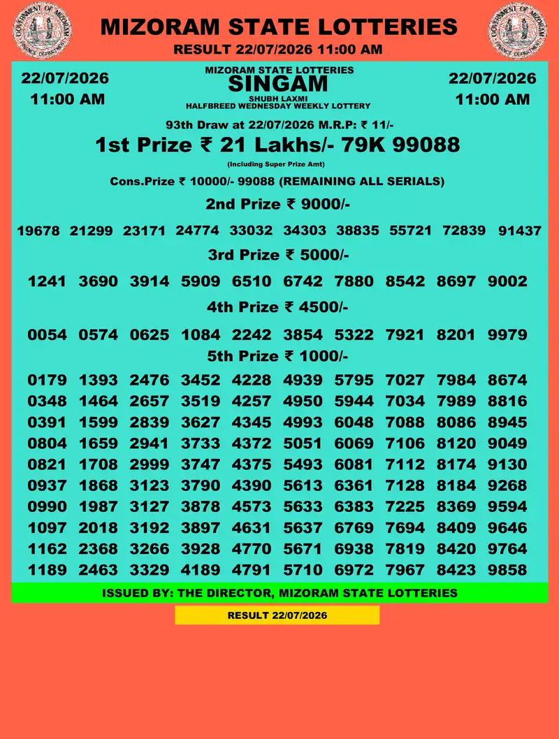 Singam Halfbreed Shubh Laxmi Result 22 July 2026