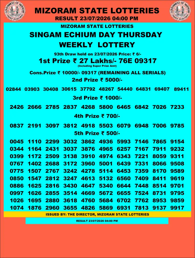 Singam Echium Day Result 23 July 2026
