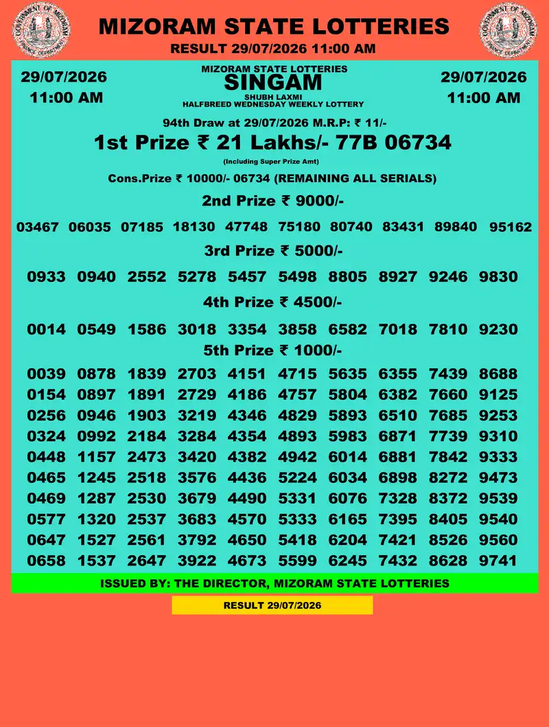 Singam Halfbreed Shubh Laxmi Result 29 July 2026