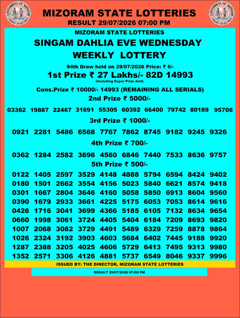 Singam Dahlia Eve Result 29 July 2026
