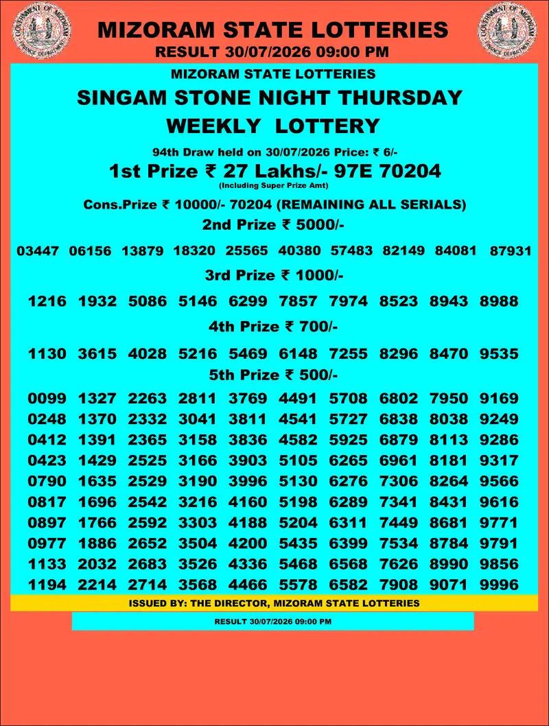 Singam Stone Night Result 30 July 2026