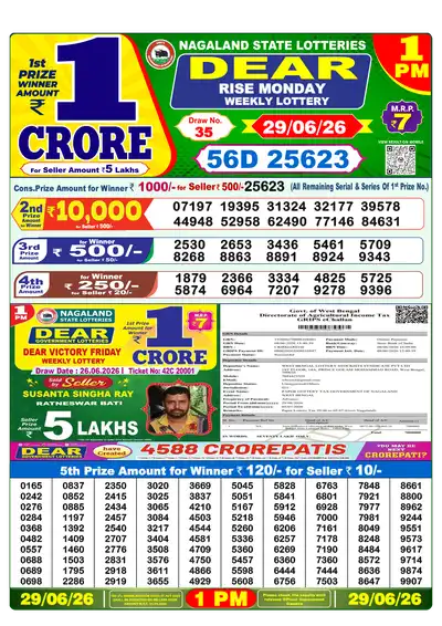 Nagaland State Lottery 1:00 PM Result 29 Jun 2026